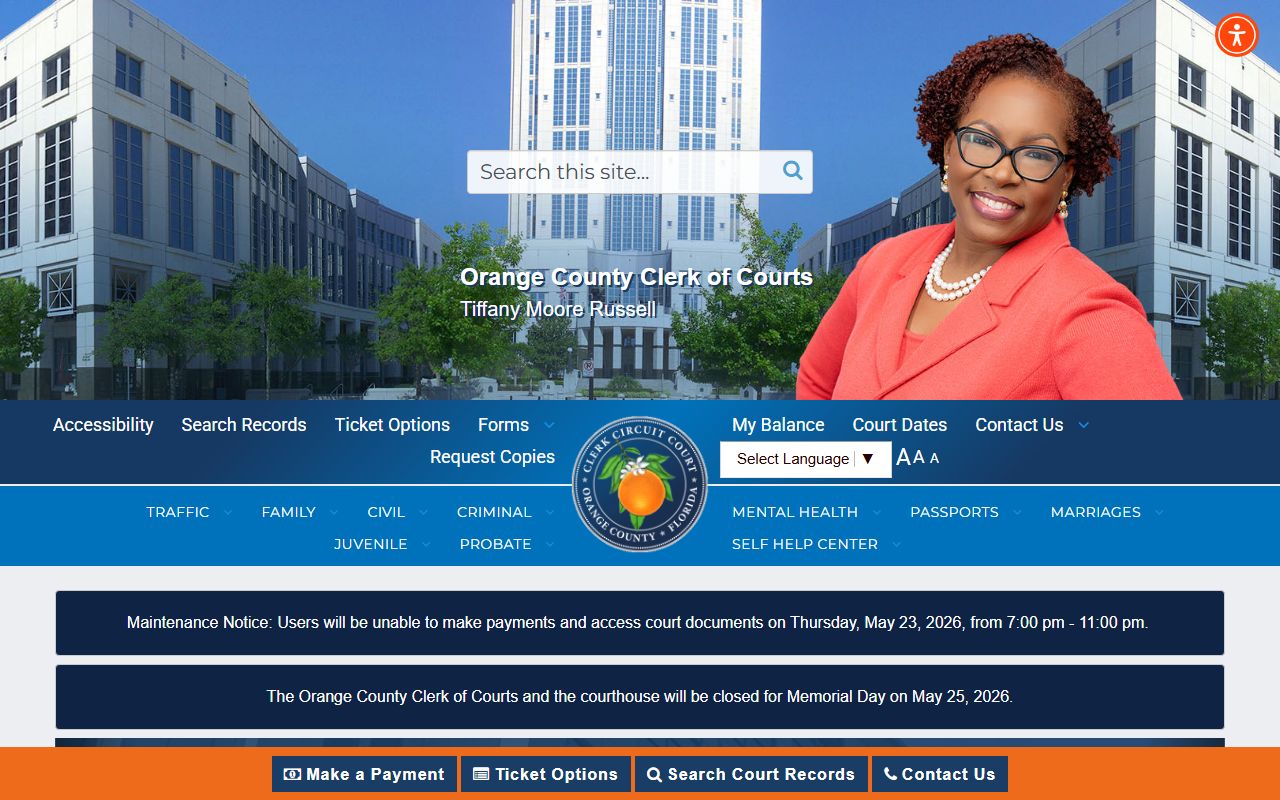 Orange County Clerk of Courts public website home page