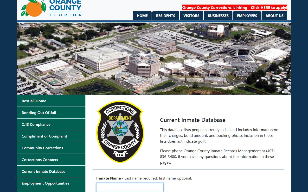 Orange County inmate records current inmate database search