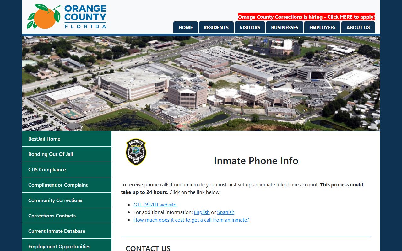 Orange County inmate records inmate phone information page
