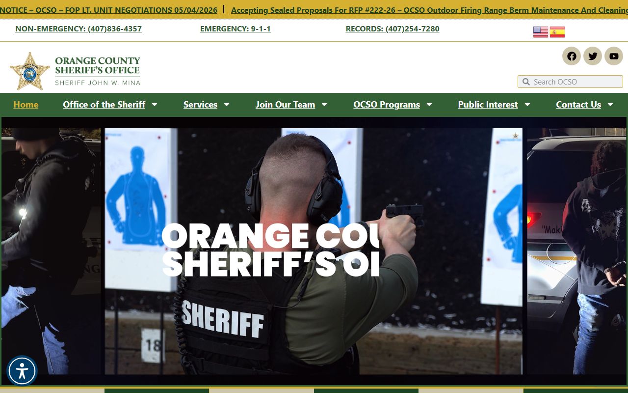 Orange County Sheriff's Office website home page